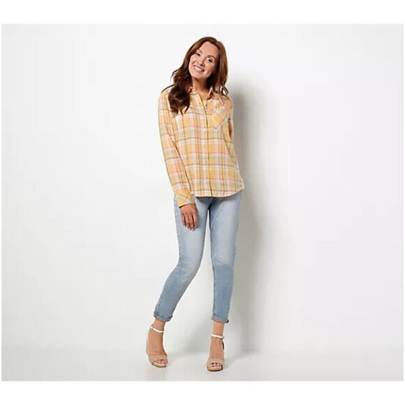 Candace Cameron Bure Camellia Pink Regular Linen Blend Button- Front Shirt SizeM - Picture 3 of 6